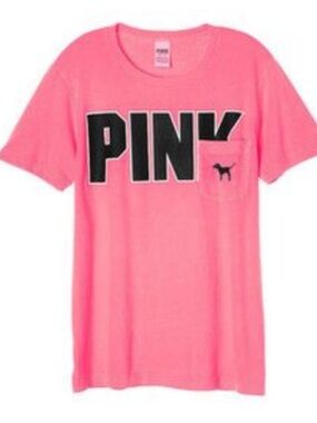 PINK Victoria's Secret Hot Pink Logo Pocket Campus Tee